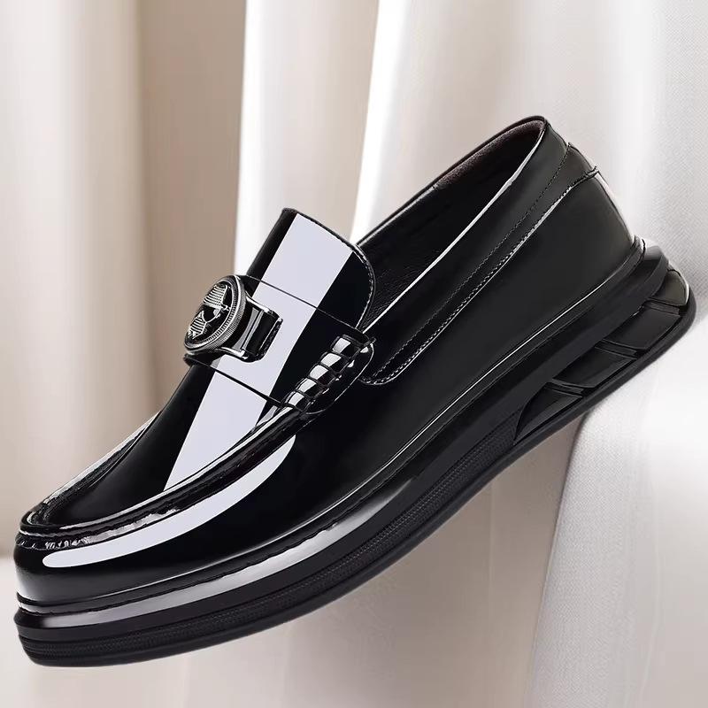 Men's Korean Style Patent Leather Moccasins – Genuine Thick Sole Loafers