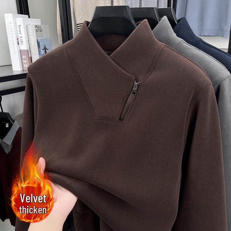 

Men s Stand-Up Collar Coral Fleece Hoodie - Winter Style, Solid Color, Thick Plush, Warm High Neck Base Layer 4XL (180-205 lbs recommended) кавовий