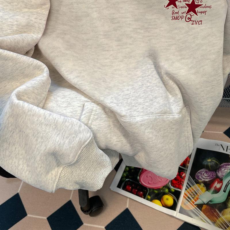 Printed Hooded Sweater Men's American Loose Heavy Autumn and Winter Couple Fleece Thickened Hoodie Jacket