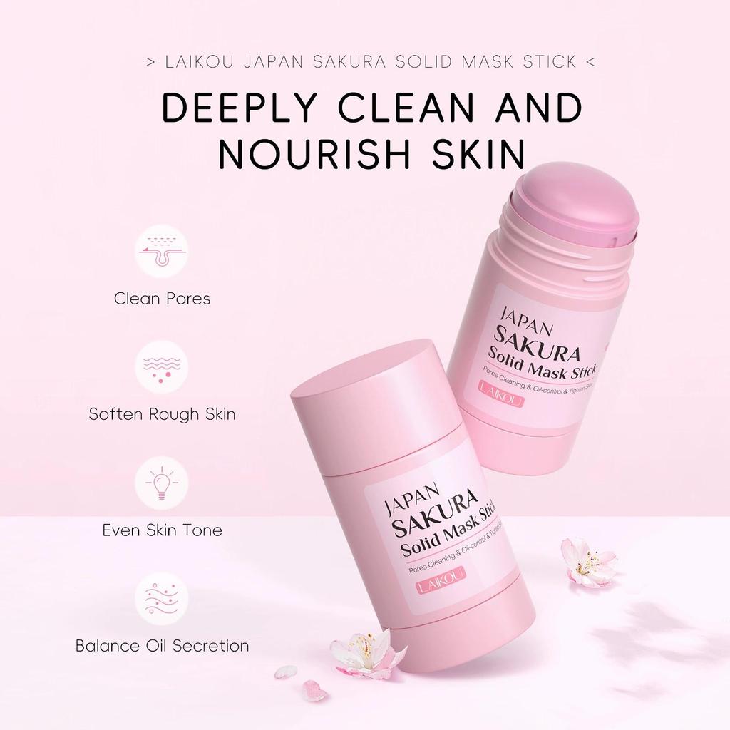 LAIKOU Sakura Solid Face Mask Stick Deep Cleanser Facial Mask Reduces Blackhead Pores Oil Control Moisturizing Mud Face Mask 45g