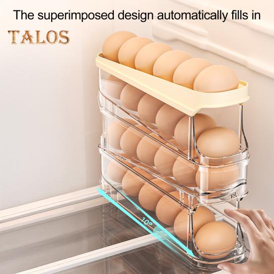 Stojan na vejce do lednice Velká kapacita Průhledný design Vícevrstvý Automatické rolování Organizér na vejce do lednice