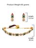 Green & Pink Stones Ethnic Collar Bone Necklace Earring & Ring Set For Women