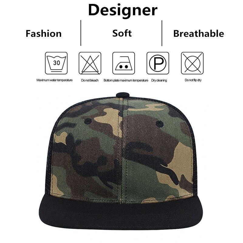 Camouflage Baseball Cap For Men Mesh Trucker Hat Unisex Fashion Summer Snapback Cap Flat Brim Skateboard Hip Hop Hats