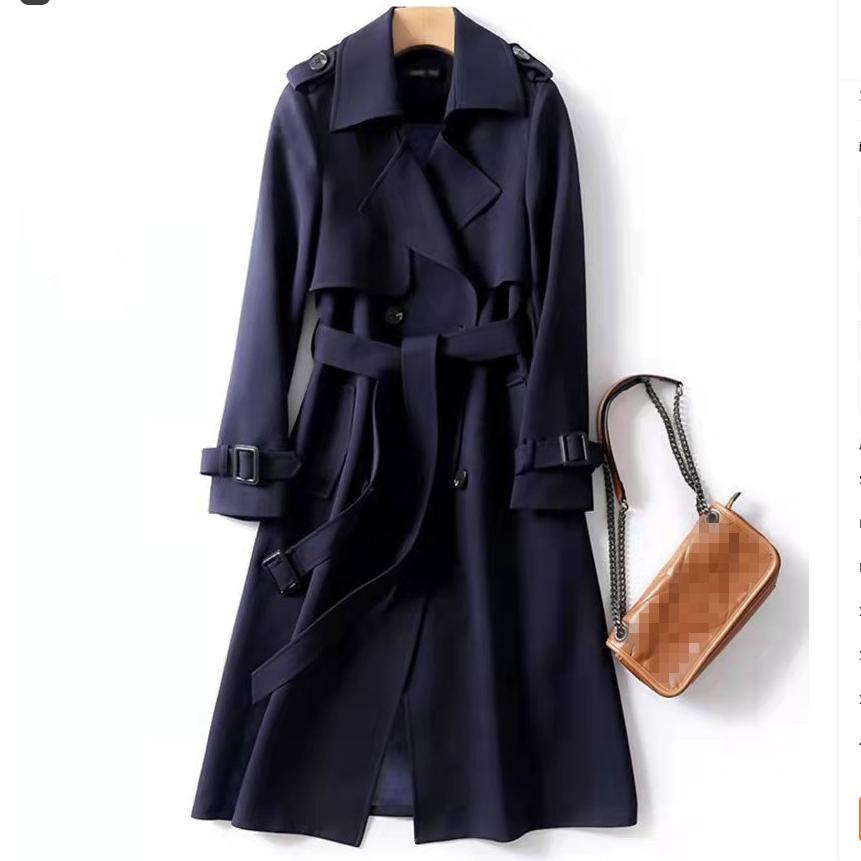 Windbreaker Women's Mid-length Spring and Autumn Small Popular British Style Over-the-knee Coat Jacket