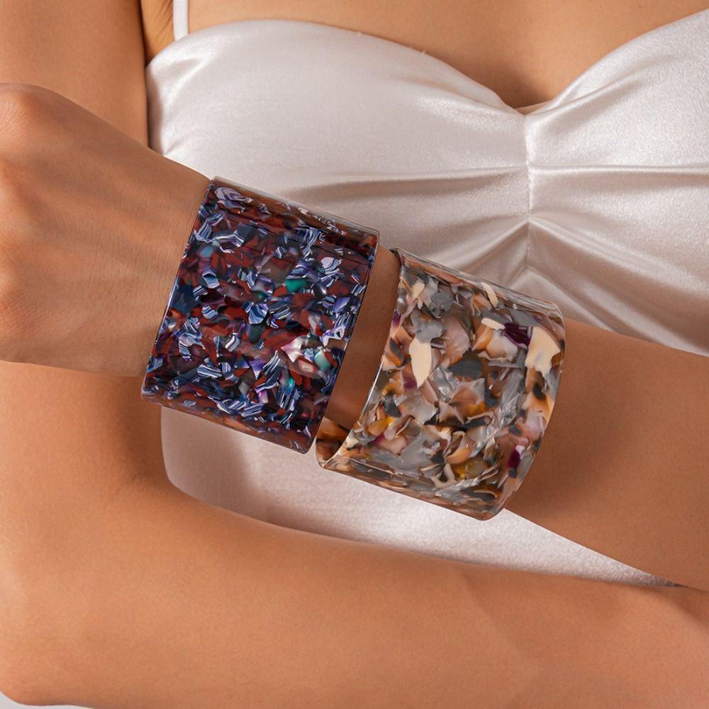 Geometric Open Wide Bracelet Europe American Style Smudged Hand Ring Acelete Plate Bangle  Girls
