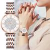 Women Casual Starry Dial Quartz Wrist Watch with Steel Band