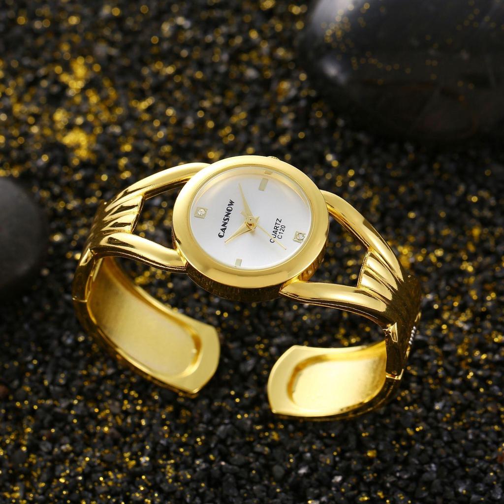 New Luxury Fashion Rhinestone Round Dial Ladies Quartz Bracelet Watch Elegant Female Clock Women's Gold Bangle Wristwatch