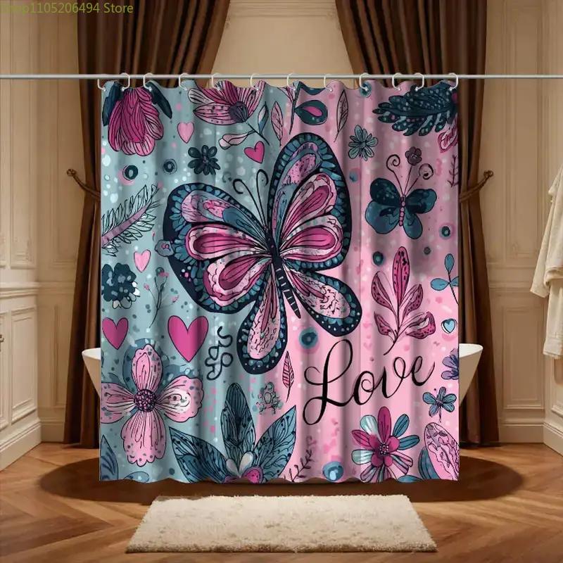 1pc Bathroom Shower Curtain, Love Theme Party, Anniversary Shower Curtain, Includes 12 Hooks, 180*180cm Bathroom Curtain Home