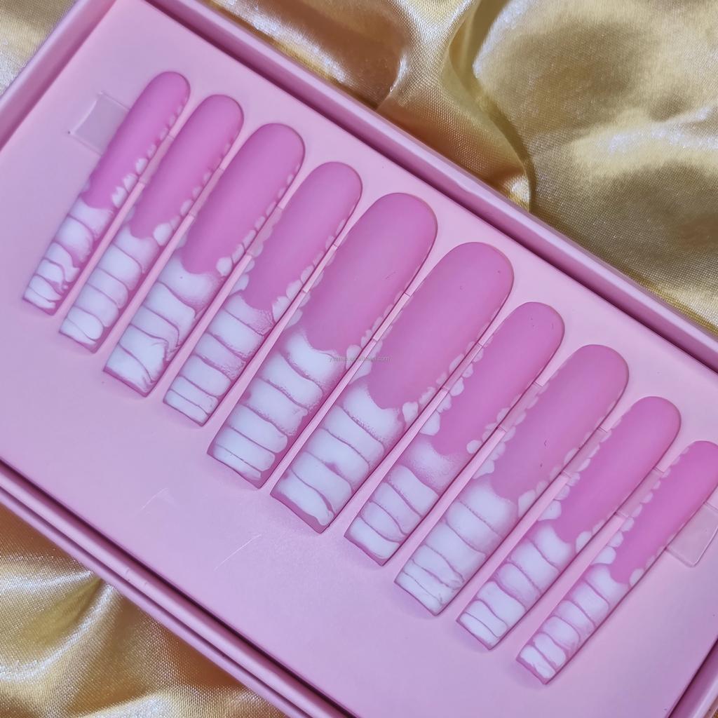 Thick and Hard Artificial Fingernails Square and Long Manicure False Nails with Glue Stickers Press on Nails