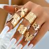 7Pcs/Set Fashion Irregular Geometric Chunky Open Rings for Women Gold Color Flower Ring Aesthetic Statement Party Zircon Gifts