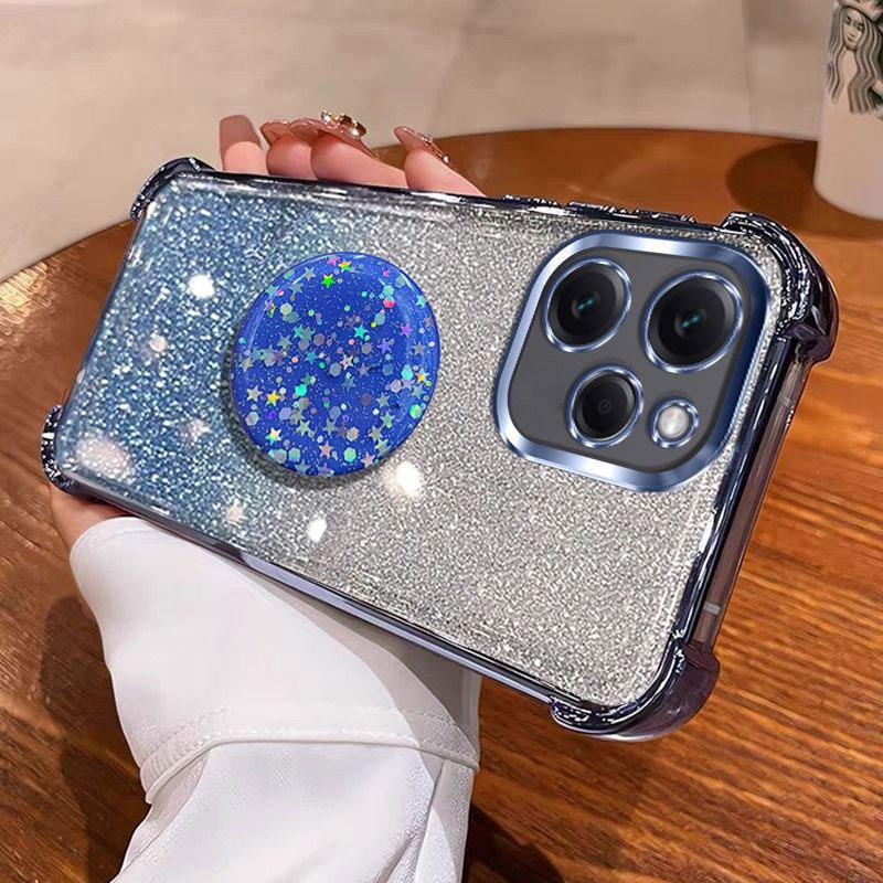 Shiny Star Stand Holder Case For Infinix Hot 40 Pro 30 30i 50 pro+ Tecno Spark 20 pro Shockproof Glitter Capa Cover with ring