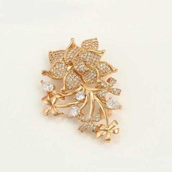 NEOGLORY JEWELRY Brooch Pin Cubic Zirconia Flower Leaf Motif Simple Jewelry Box Included Stylish Adult Cute & (Neoglory) (Gold)