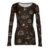 Women Halloween Print Long Sleeve Slim Fit Crew Neck Base Layer T Shirt Casual Stretchy Top for Everyday Wear