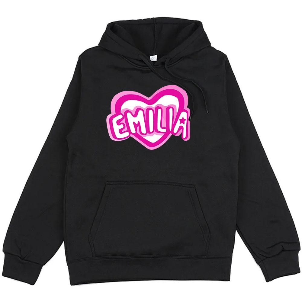 Pink Heart Emilia Mernes Hoodies Streetwear Men Winter Sweatshirts Sudaderas Hombre Long Sleeve Hooded Pullovers Boy