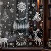 Static Window Clings 6Pcs Christmas Clings, Retro White Line Glass Sticker for Holiday Electrostatic Film Decoration, Reusable PVC Elk Santa