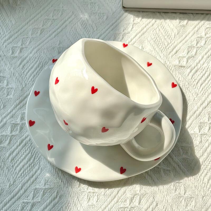 Shangqi Hand-painted Irregular Heart Ceramic Coffee Cup & Saucer Set