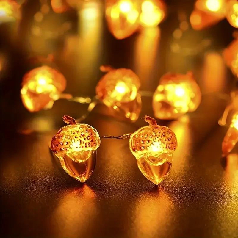 LED Pinecone Acorn String Lights, Hazelnut Ambiance String Lights, Night Lights for Indoor Rooms, Flashing Lights for Holiday Ha