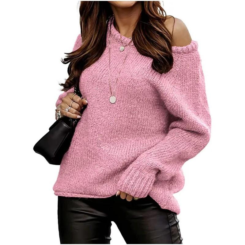 Womens Crew Neck Pullover Sweater Solid Color Loose Fit Long Sleeve Casual Commute Top