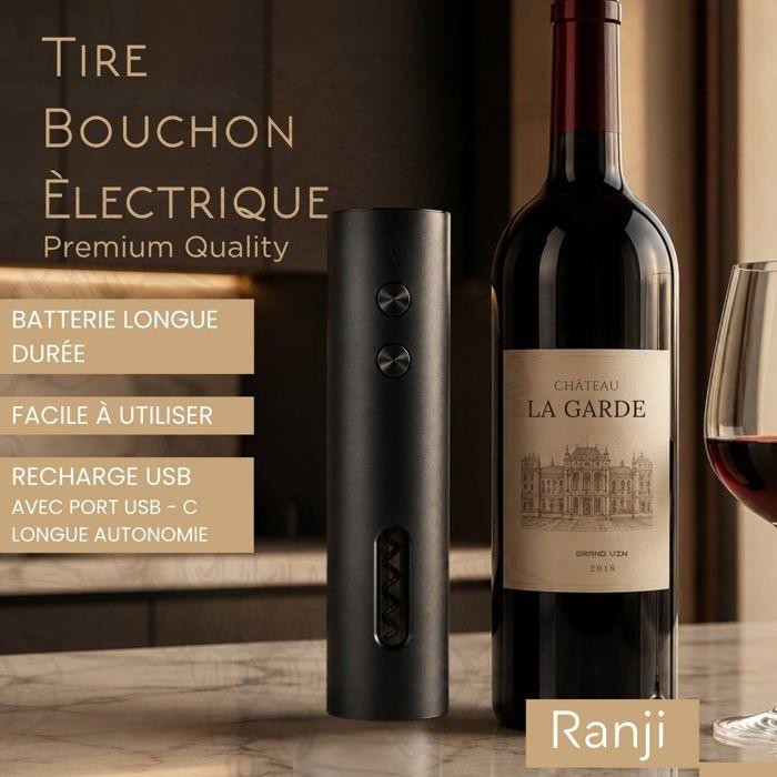 Ranji - Kit Tire Bouchon Électrique Rechargeable USB C, Coffret Ouvre Bouteille Électrique Automatique