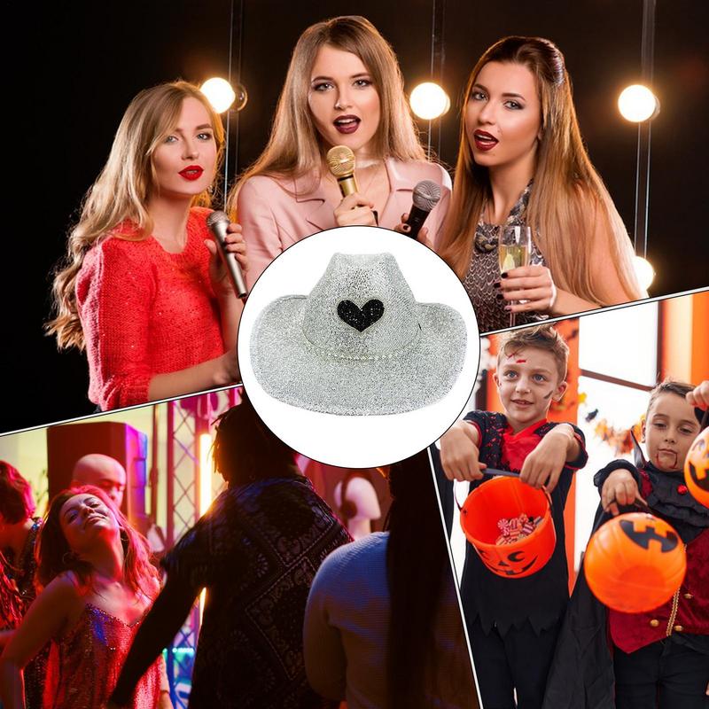 Glitzernder Cowboyhut Western Breiter Rand Cowgirlhut Disco Party Kopfbedeckung Kostümzubehör Cosplay Requisiten für Männer Frauen