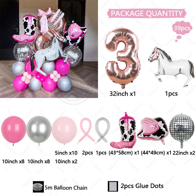 39pcs Pink Western Cowboy Foil Helium Balloon Boot Shape Hat Horse Racing Photo Props Cow Air Globos Birthday Party Supplies