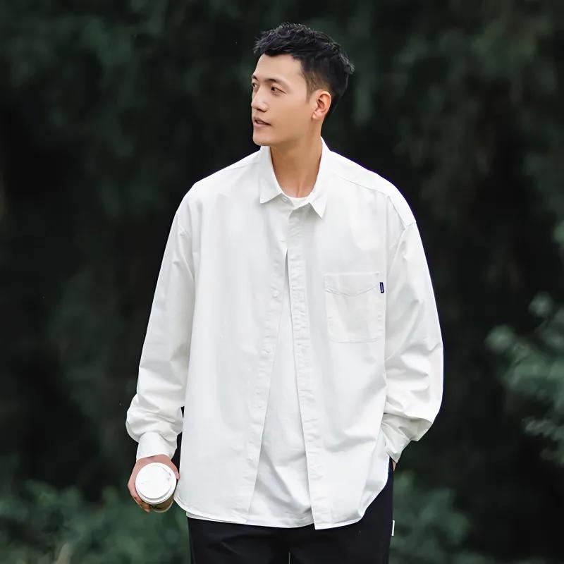 

Spring Men Minimalist Loose Fit White Shirt Oversized Long Sleeve Blouse S білий