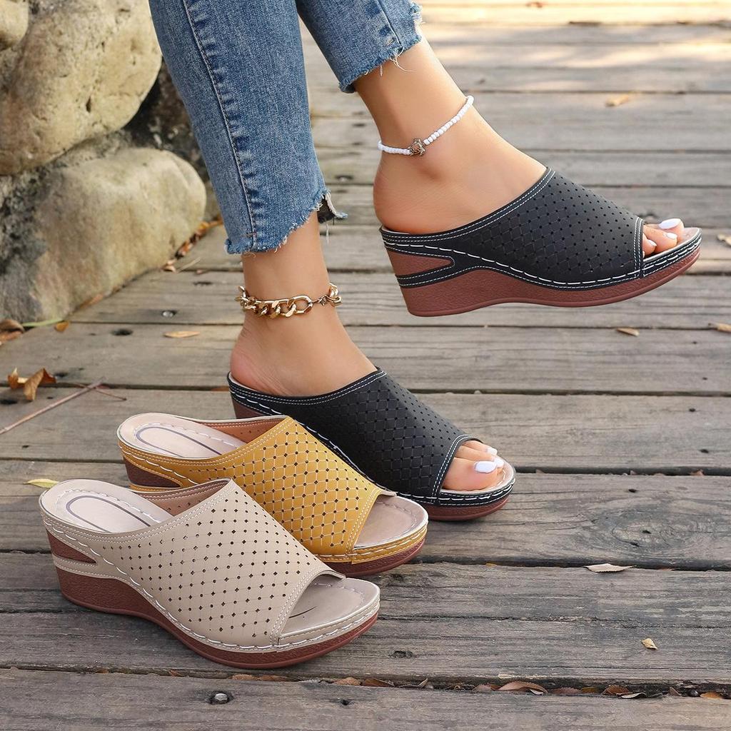 Women's Plus Size Wedge Heel Sandals - Breathable, Open-Toe, Thick Sole for Summer