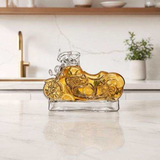 Motorcycle Whiskey Decanter, Borosilicate Glass Wine Bottle with Stopper, 380ml Creative Liquor Dispenser for Home Bar Decor Gift