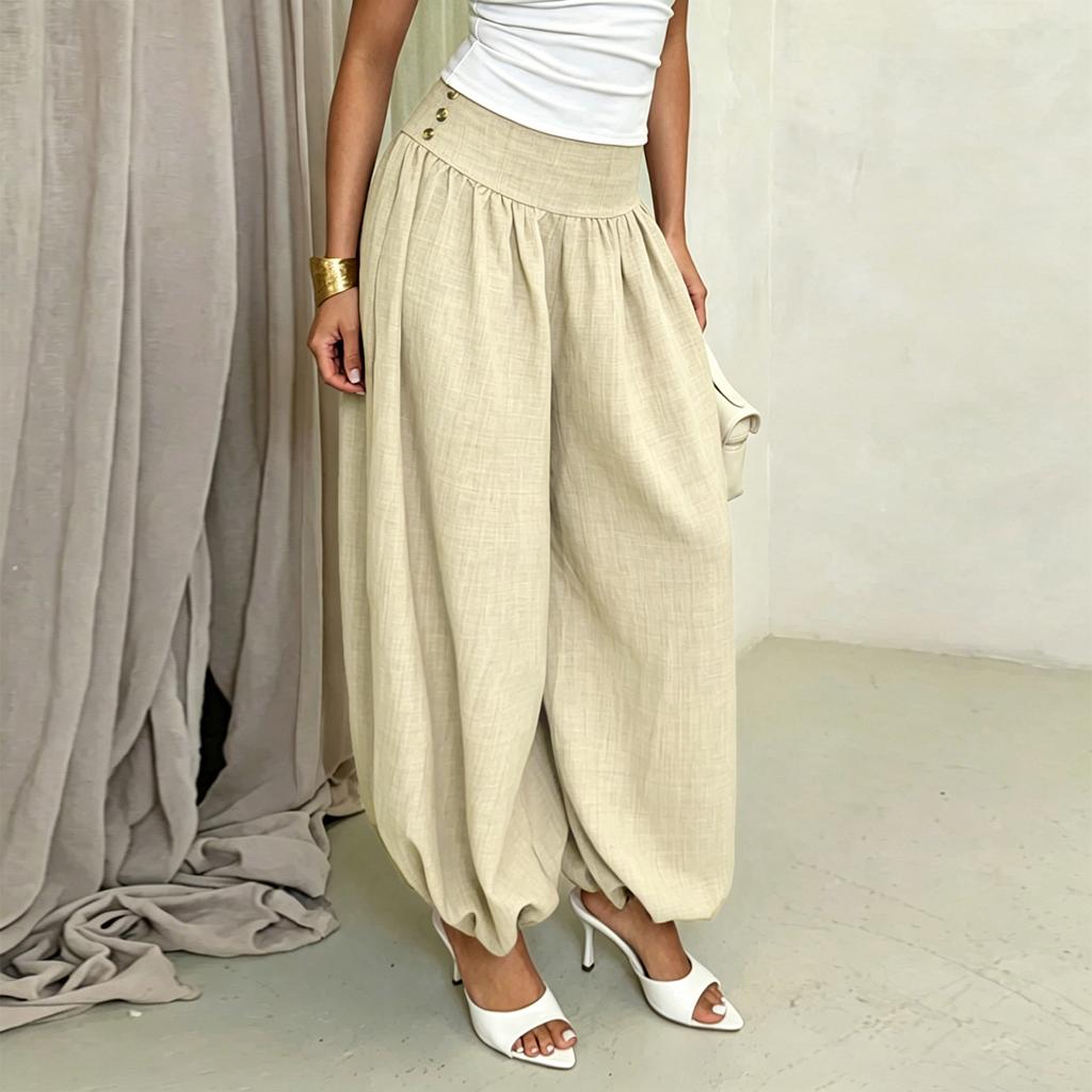 Women Loose Fit High Waist Lantern Pants Casual Homewear Harem Trousers Wide Leg Comfortable Bottoms