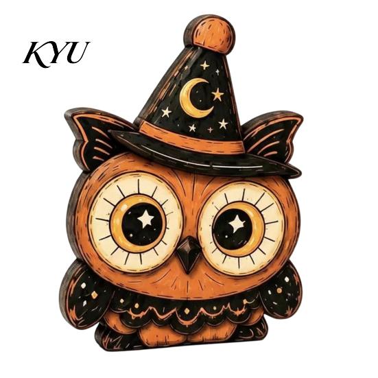 Cute Cartoon Tabletop Figures Vintage Halloween Double-Layer Wooden Decor, Spooky Character Wood Charming Retro Crafts Signs, Farmhouse Tiered
