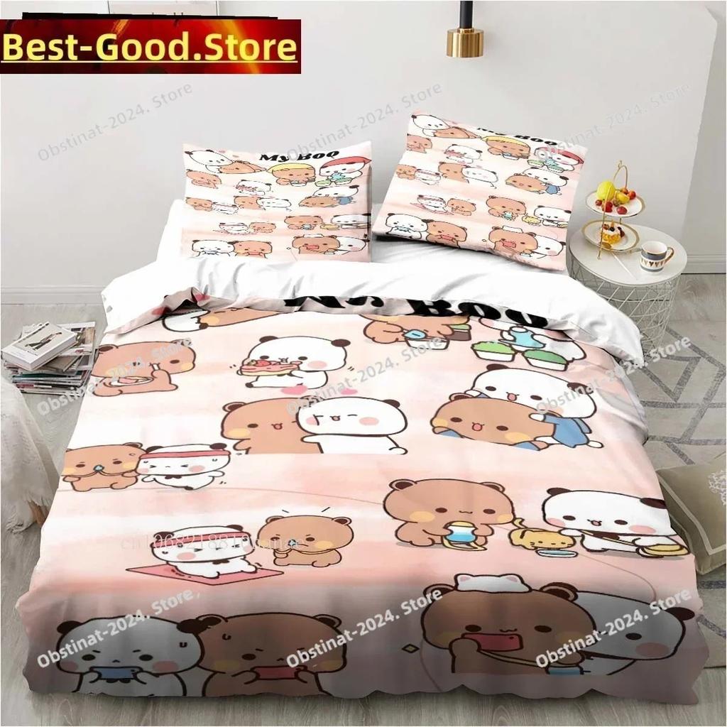 Süßes Bubu und Dudu Cartoon Bettwäsche-Set Bedruckte einzelne Bettdecke Bettbezug Kissenbezug 3-teilige Sets Kinder Erwachsenengröße