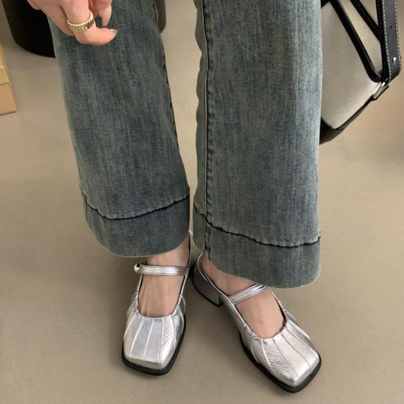 Silver thick heel sandals women's bag head half slippers female summer wear French temperament fairy style with skirt middle heel slippers
