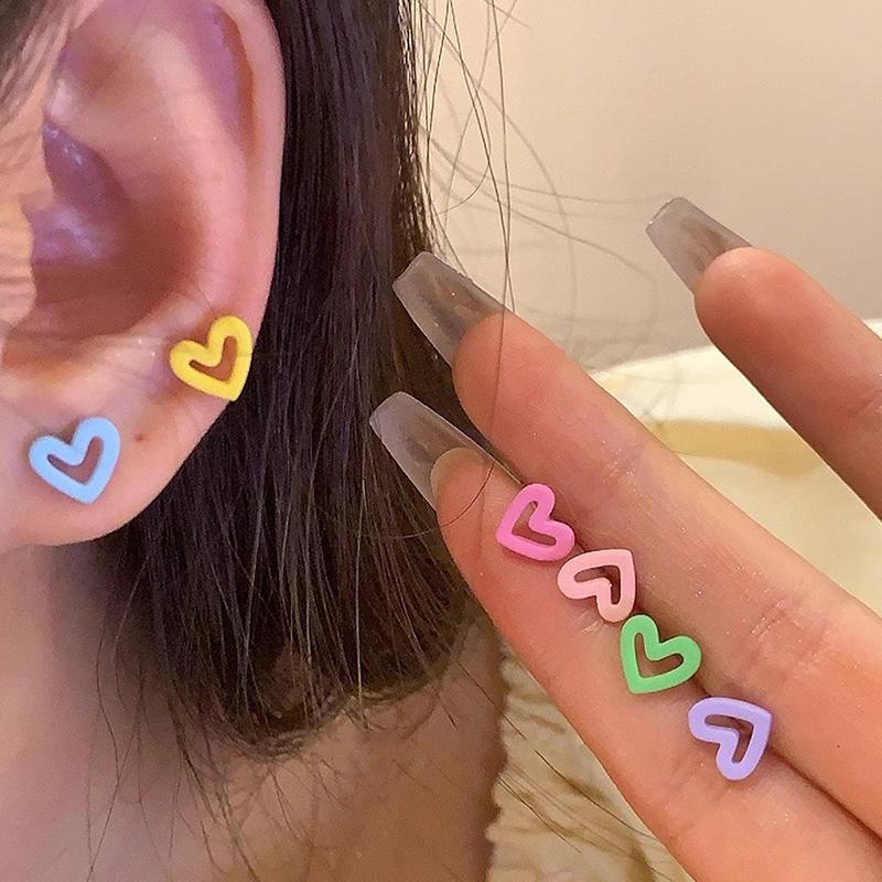 6Pcs Dopamine  Earrings Colorful Heart Earrings For Women Girls Sweet Versatile Earrings Jewelry Accessories Gifts