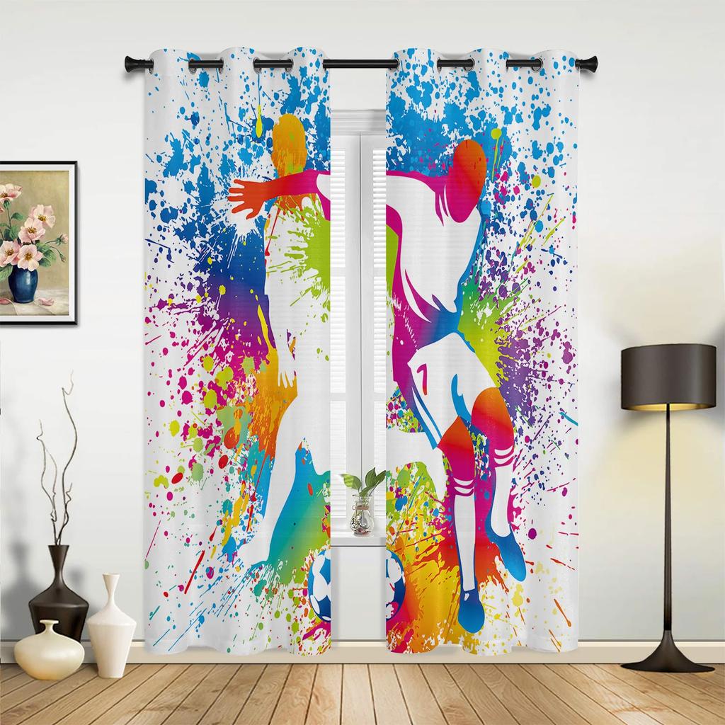 Soccer Balls Football Design Curtains Bedroom Living Room Drapes Kitchen Children Window Curtain Home Decor Modern Made Of Polyester Area Treatment