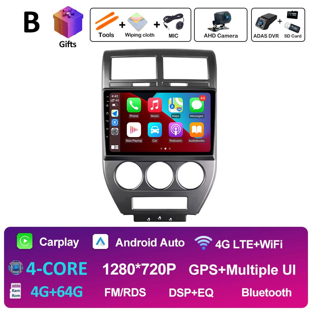 WIFI Android 14 Wireless Carplay For Jeep Compass 1 MK 2006 2007 2008 2009 2010 Car Multimedia Audio Video Player GPS Navigation