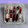 Elegant Xs-m Sizes Handmade Nail Art With Shiny Red Gemstones For Fashionable Ladies