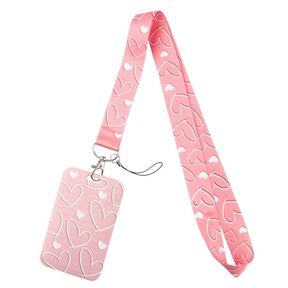 Keyring Accessories Minimalist Style Heart Credential Holder Heart Pink Key Lanyards Protective Case Students Supplies
