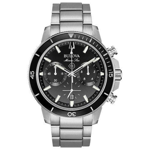Bulova Men's Marine Star Chronograph Watch, Stainless Steel, Silver Tone (Model:) Silver Tone/Black 96B272 Stainless Steel