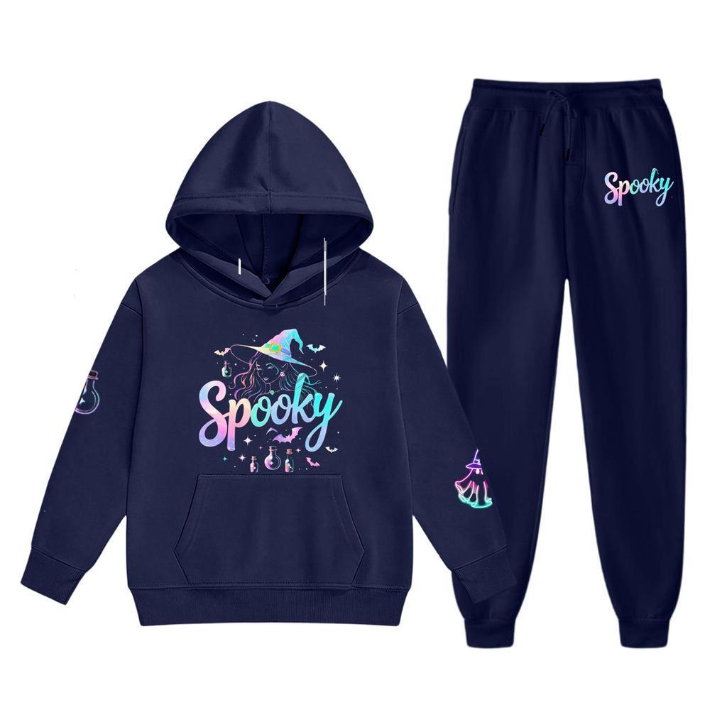 Kids Halloween Print Hoodie and Pants Set for Boys and Girls
