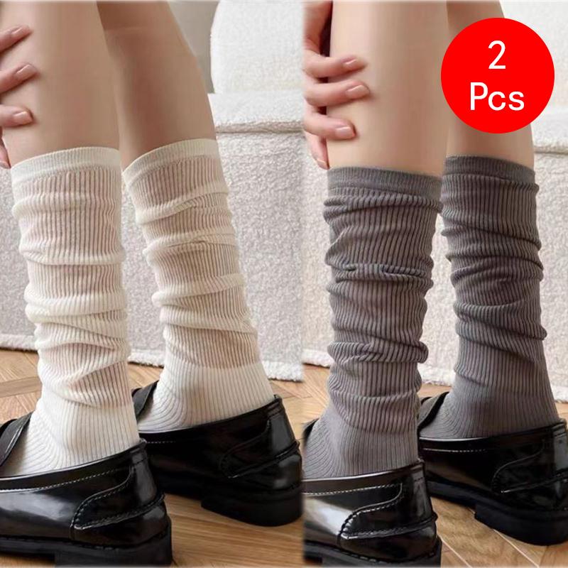 2 Pcs Women Lolita Socks Y2K Solid Long Loose Knee-socks Female Spring Breathable Lace Casual Sweet Soft Korean Middle Stockings