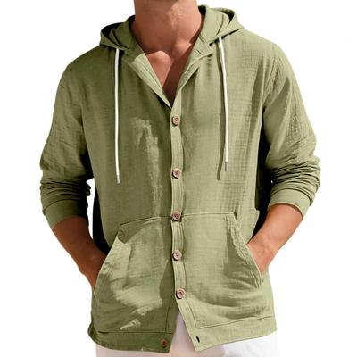 Spring Autumn Loose Button Up Casual Long Sleeve Shirt Beachwear for Men Comfortable Breathable Hooded Shirts