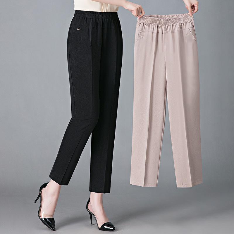 Modische elastische Skinny-Hosen aus Kunstseide mit elastischem Bund für Frauen mittleren Alters und ältere Frauen - Frühling/Sommer, verkürzter Stil