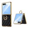Fashionable Magnetic Diamond Grid Leather Ring Case for Samsung Z Flip 8 7 FE 6 5 4 3 Shockproof  for Magsafe Stand Slim Cover