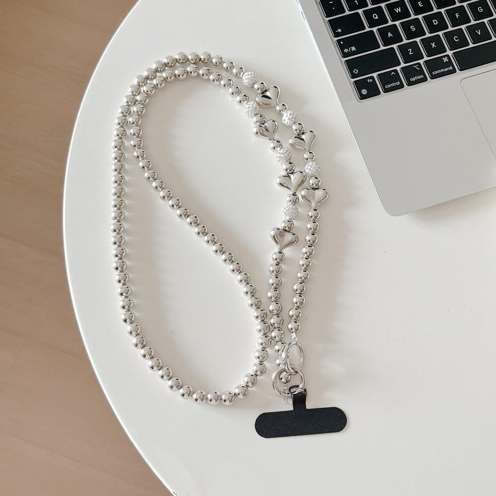 Delicate Love Heart Bowknot Crossbody Phone Chain Hanging Decoration Pearl Phone Lanyard Messenger Bag Chain