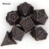 7 Stück braune Fischschuppen-Metallwürfel aus massivem Metall, polyedrisches Würfelset, geeignet für Rollenspiele, RPG-Brettspiele, Kartenspiele