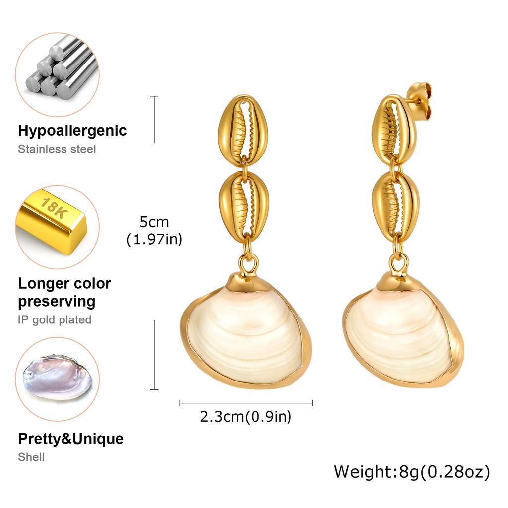 Fashion Chic Shell Pendant Earrings for Women Stainless Steel Long Dangle Earrings Waterproof Summer Jewelry Accessories