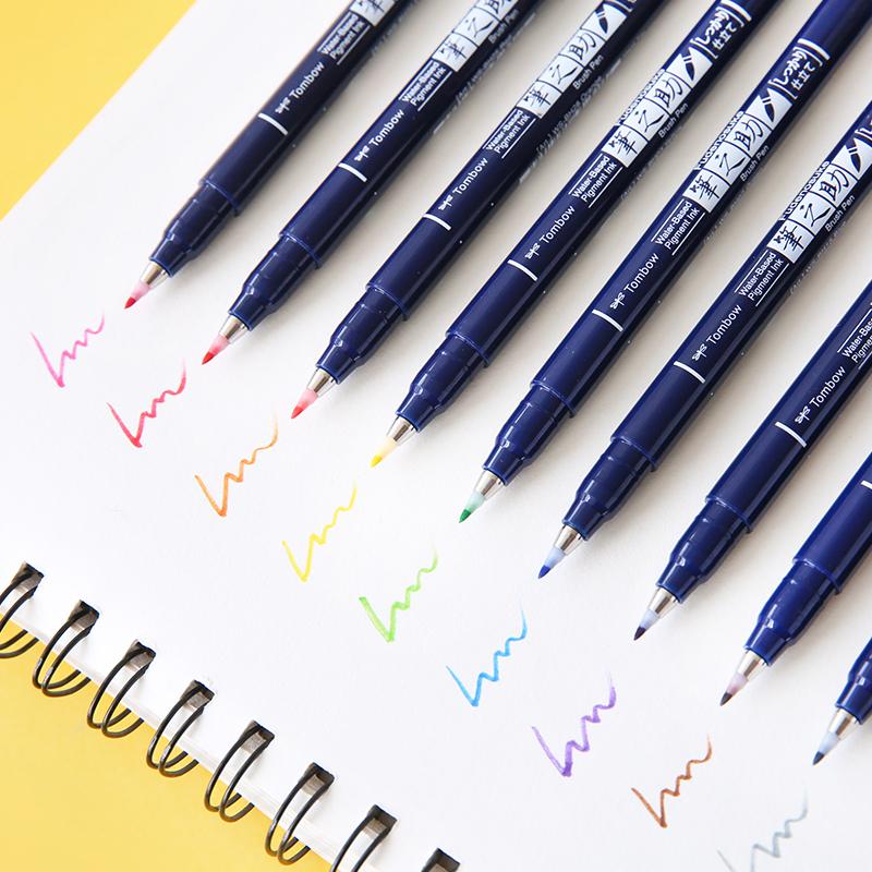 Nuovo 1 pz Tombow Fudenosuke Penna Signature Colorata Pennello Scriptliner Inchiostro Pigmentato a Base d'Acqua Calligrafia Lettering Pennarelli Giappone