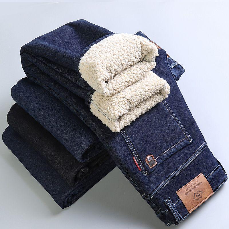 

Winter Stretch Plus-size Pants, Lamb Velvet Plus Velvet Thick Pants, Men s Jeans, Warm, Loose, Straight Casual 29 синий