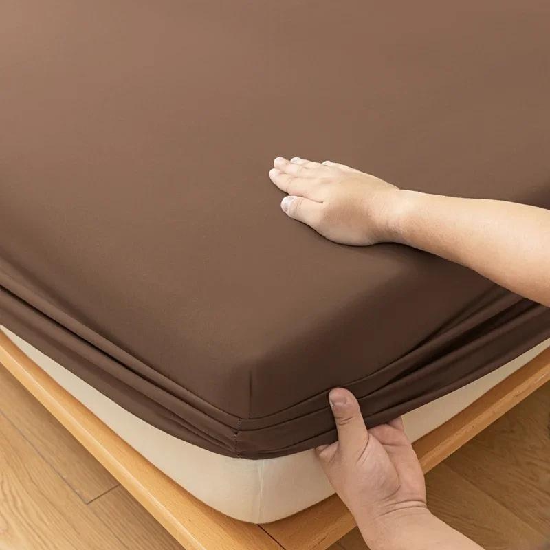 Soft Cotton Fitted Sheet Single Double Bed Mattress Cover with Elastic Band Bed Sheet Bed Linens Solid Color Sheet Mattress Topper