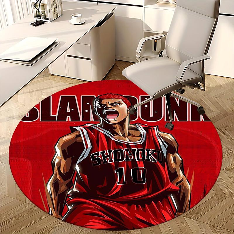 1pc Slam Dunk Anime Design Round Carpet for Office Chair Mat, Non-Slip Rug Suitable for Home Decor, Living Room
